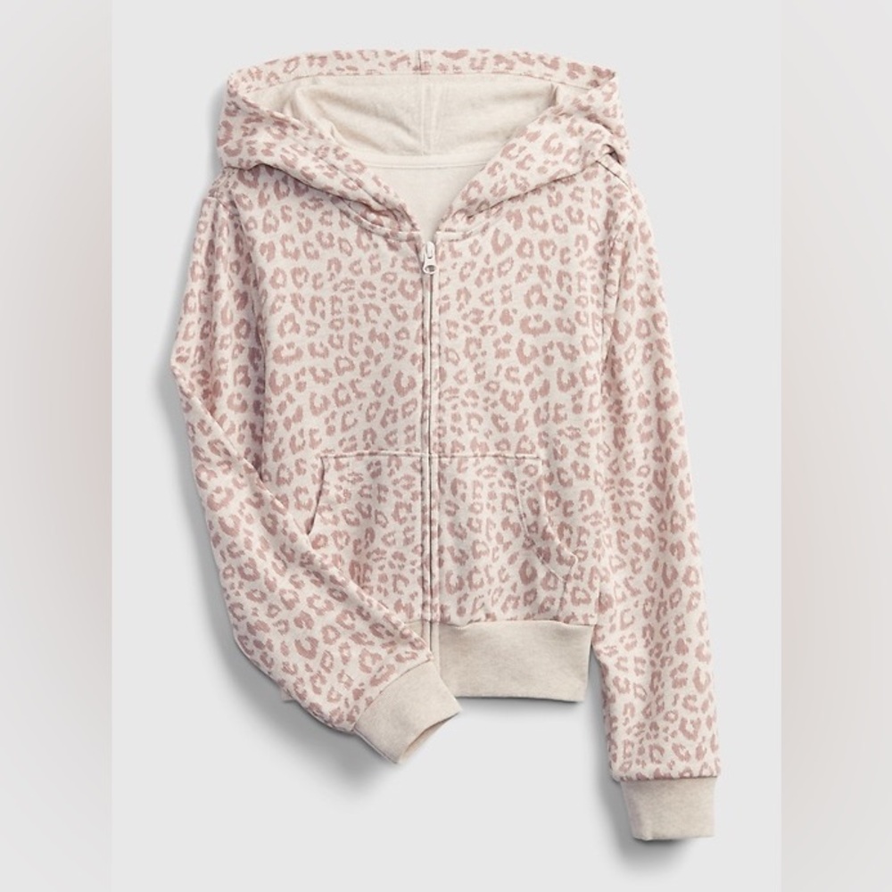 3 for $15 GAP Kids Light Pink Leopard Zip-Up Hoodie Size Small 6 - 7 EUC